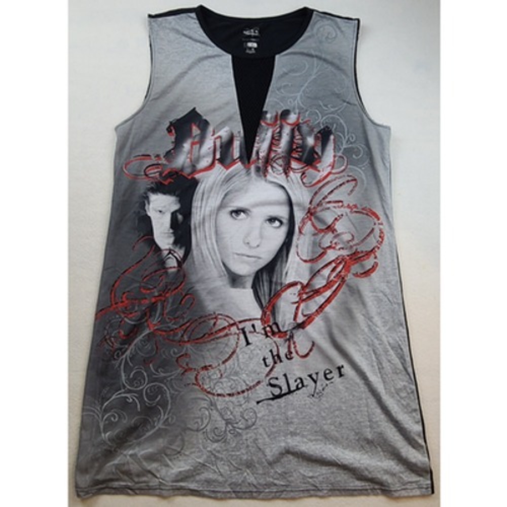 Buffy The Vampire Slayer Women XL Sleeveless Graphic Tunic Tank Top Gray Pajamas
